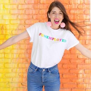 Studio DIY Plus White Cotton Short Sleeve Rainbow Funemployed Graphic T-shirt